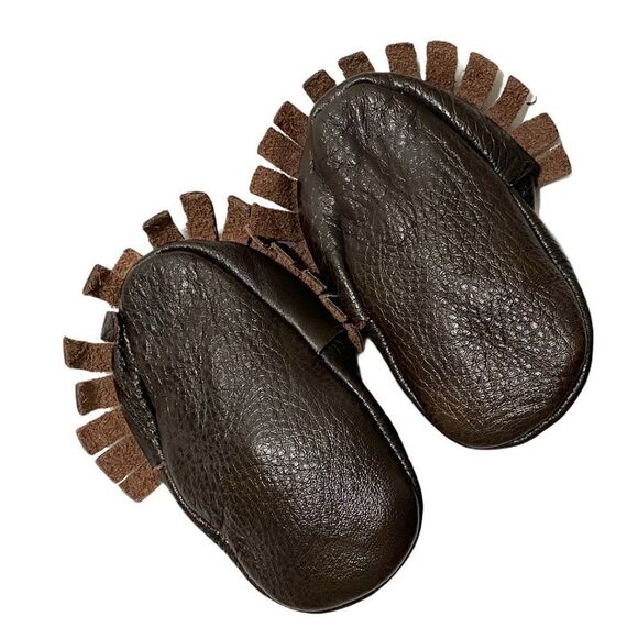 New Glossy Brown Leather Fringe Moccasins - Picture 4 of 4